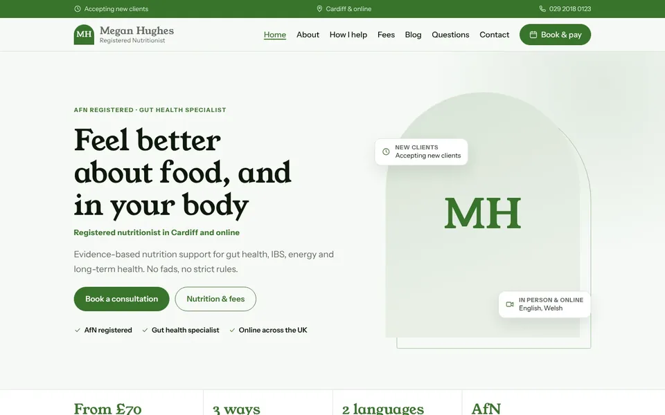 Fern website design for nutritionists & dietitians