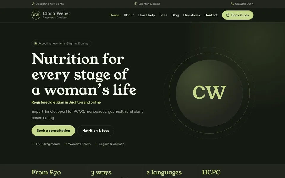 Olive website design for nutritionists & dietitians
