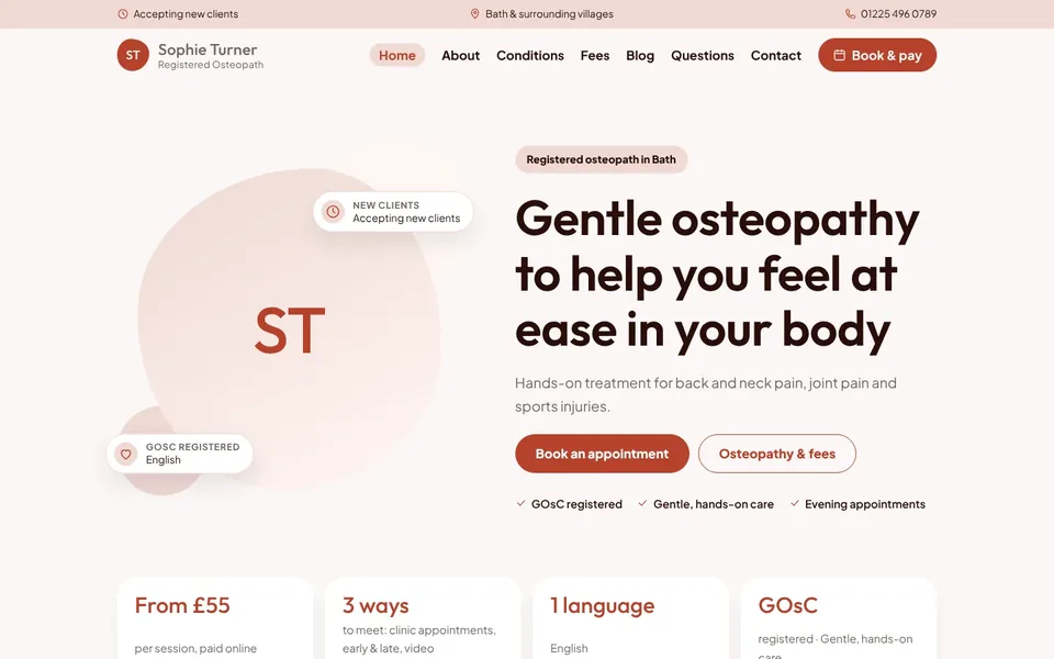 Flow website design for physio, osteo & chiro