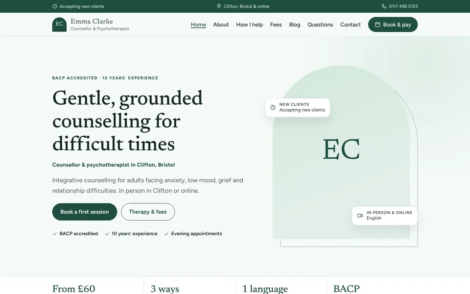 Haven website design for therapists & counsellors