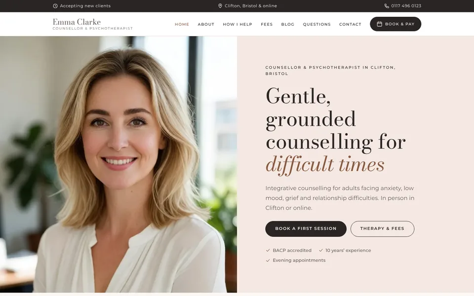 Serene website design for therapists & counsellors